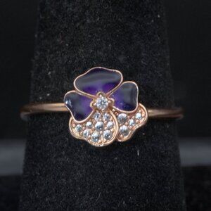 Pandora - Vintage 14k Rose Gold Plated CZ Pansy Ring - Size 7.75
